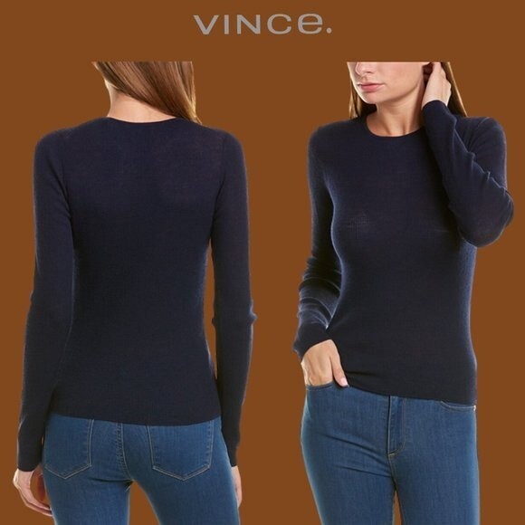VINCE. NEW Minimalist Ribbed 100% Wool Fine Knit Long-Sleeve Pullover Sweater - Picture 3 of 10